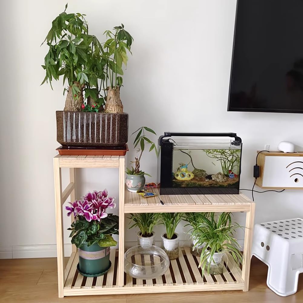 Soporte de madera para acuario con almacenamiento multicapa, diseño moderno de granja para peceras y terrarios de reptiles