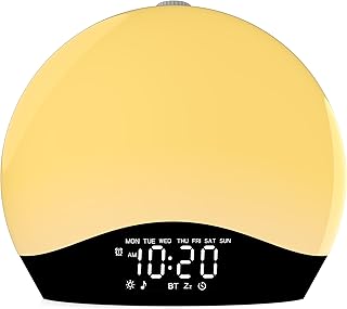 Wake Up Light Sunrise Alarm Clock for Kids, Heavy Sleepers, Bedroom, White Noise Sound Machine with 5W Stereo Bluetooth Speaker, 25 Natural Sounds, Dual Alarms, 17 Color Night Lights, Ideal for Gift