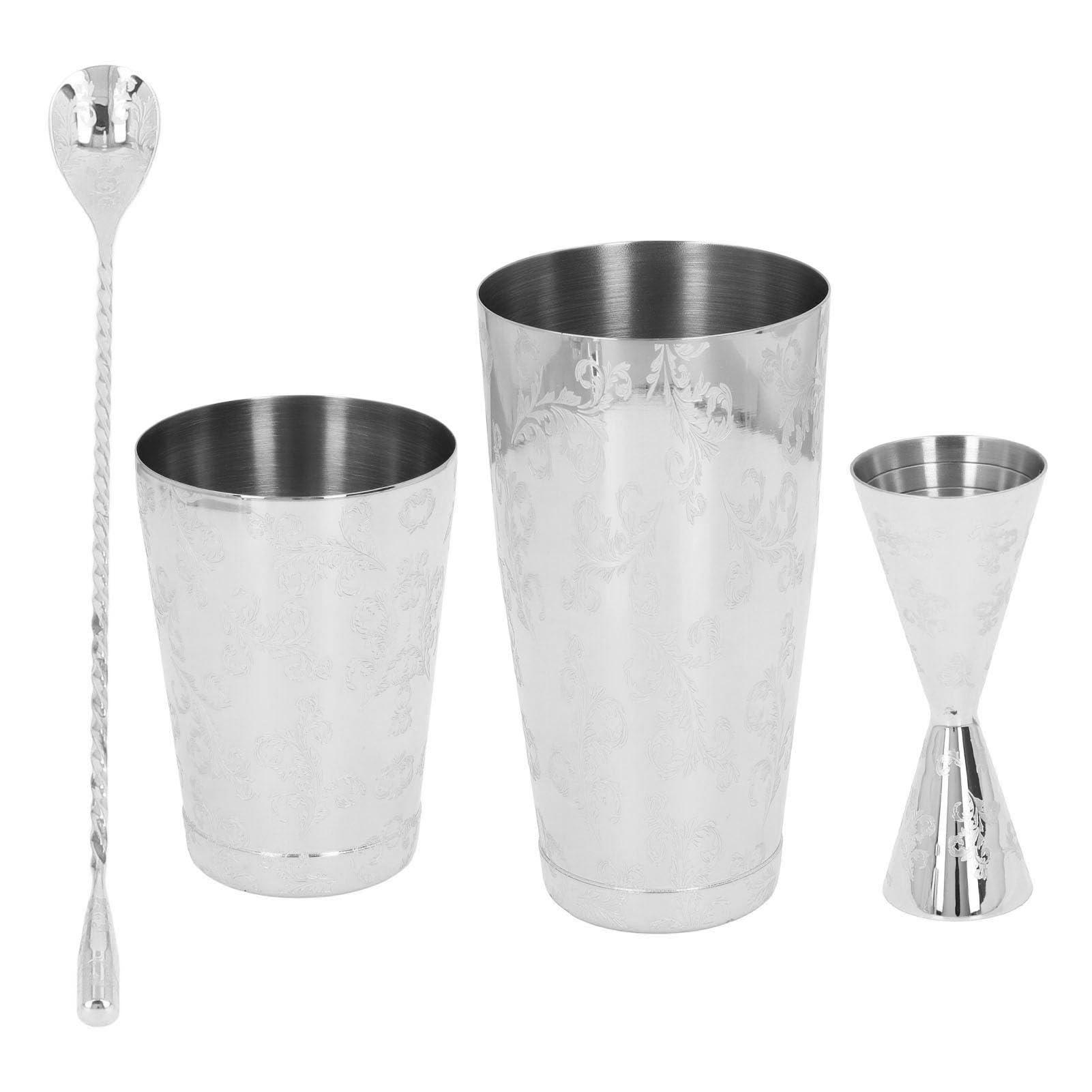 Juego de Coctelera Boston, Juego de Coctelera de Acero Inoxidable 304 con Estampado Vintage, Capacidad Media y Fácil Limpieza, de Colador de Cócteles para Camareros de Bar en Casa (Serie 1)