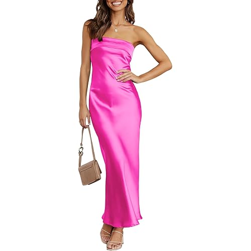 ANRABESS Women Summer Satin Strapless Tube Maxi Dress Sexy Backless Bodycon Elegant Wedding Guest Cocktail Maxi Dresses