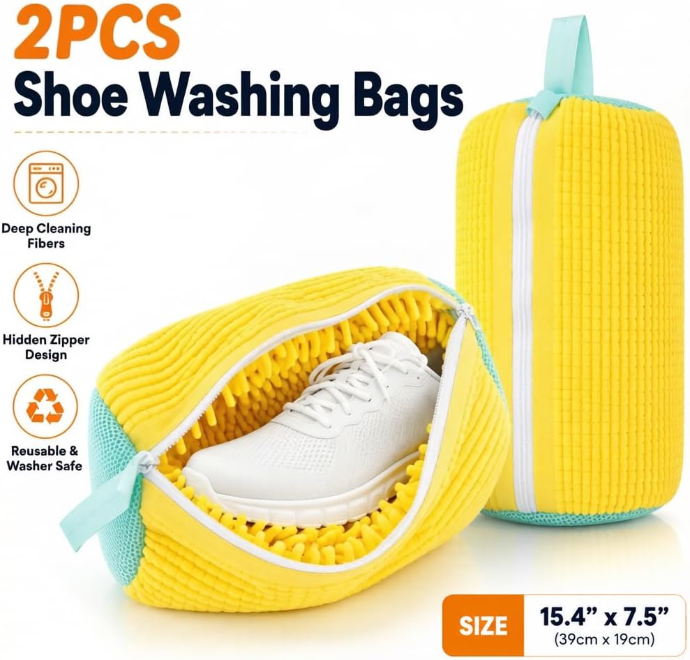 2-Pack Shoe Washing Bag for Washing Machine, Reusable Laundry Shoe Bag with Self-Locking Zipper, Shoe Protector Washing Pouch for Sneakers, Tennis Shoes & Casual Footwear