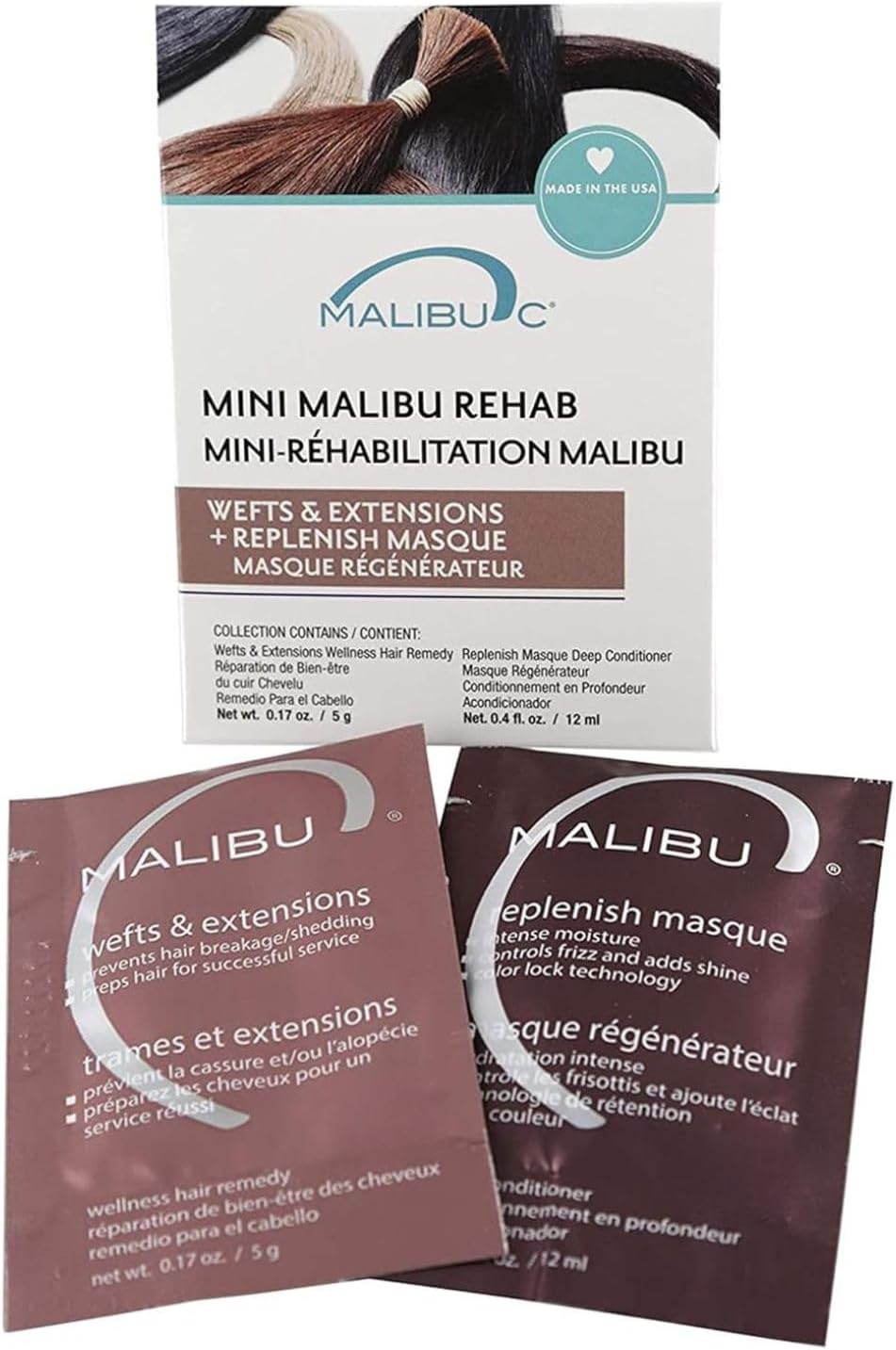 Mini Malibu Rehab Wefts & Extensions Contains 2 Hair Remedy Packets Removes Build Up and Prevents Hair Breakage Hydrating Hair Care for Preventing Breakage, 2 count