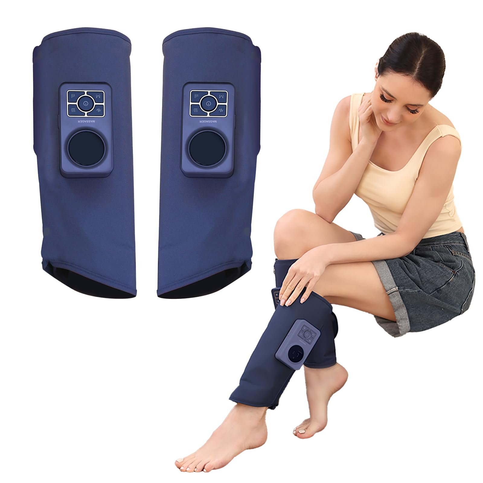 BeSokar Massaggiatore per Gambe a Pressione d'Aria per Polpacci – Senza Fili, 3 Modalità di Massaggio, Calore Lampo 3D con Termostato Intelligente, 6 Livelli di Impulsi EMS a Bassa Frequenza