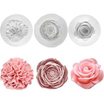 Pack of 3 Candle Moulds Silicone Roses Carnation Peony Silicone Moulds Casting Moulds Spring Candles Candle Moulds for Wateri