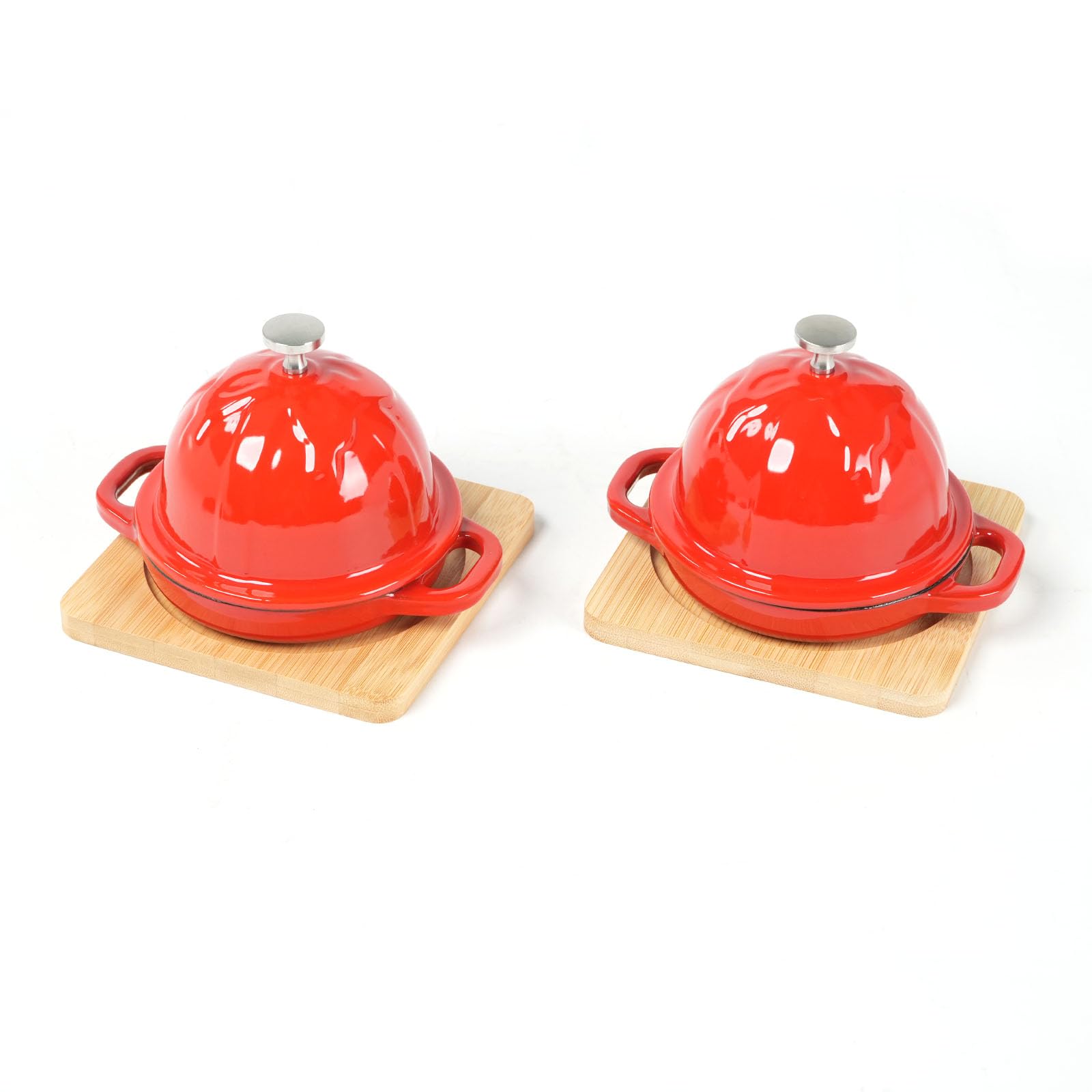 HAWOK Enameled Cast Iron Garlic Roaster Baker, Dia 3.9inch/10cm, Set of 2, Red