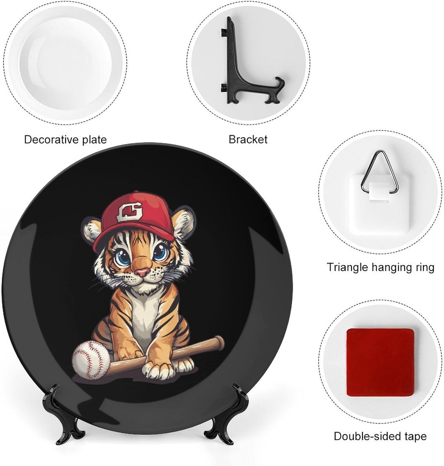 Tiger Baseball Decorative Plate Tray Decor Trinket Dish Bone China Dinner Plates for Home Office Kitchen
