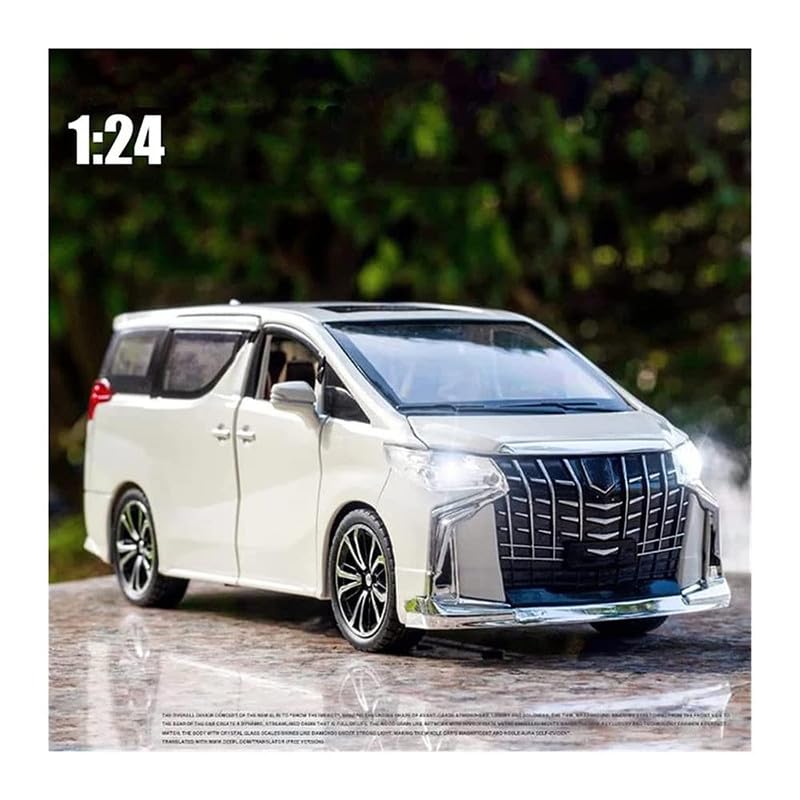 Image of Kids Model 1:24 Alphard Die Cast Metal Car Pull Back Action Opening Doors with Realistic Engine Sound Lights Toy Car Gift for Boys - White