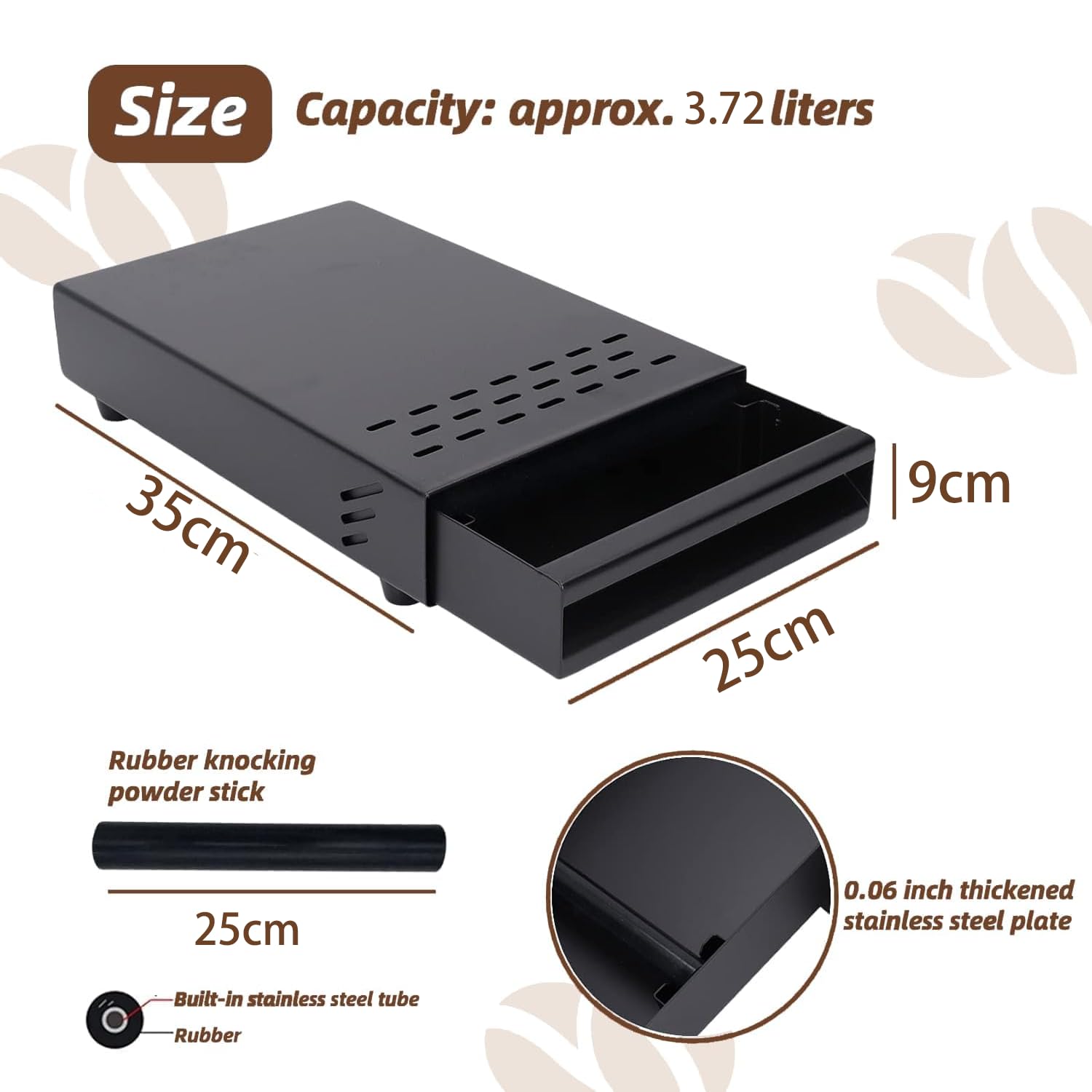 Knockbox per Caffè Espresso in Acciaio Inossidabile, Cassetto Battifondi Caffè, Nero Contenitore per Fondi di Caffè (35 * 25 * 9CM)
