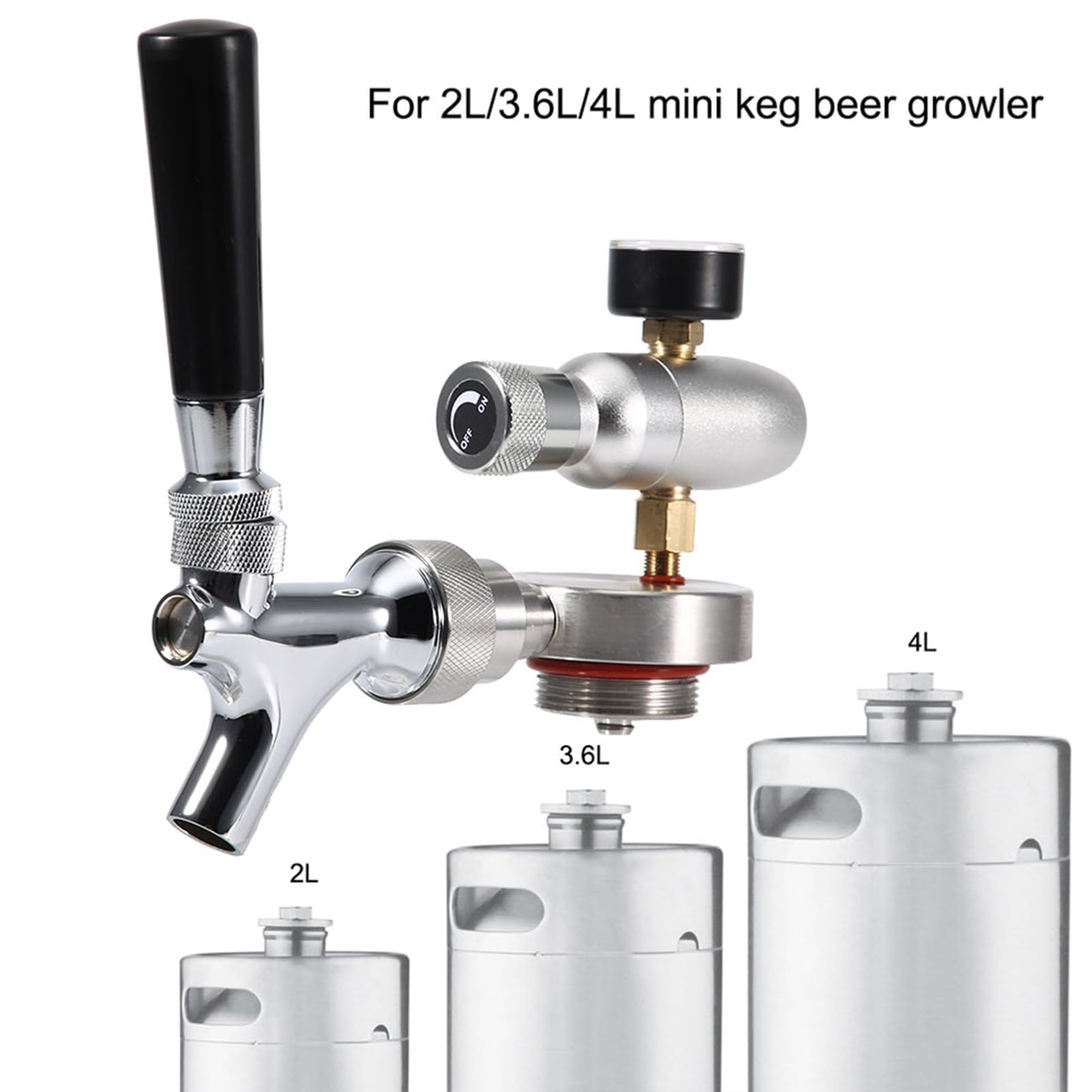 Kit de dispensador de cerveza Mini Keg, grifo de cerveza de acero inoxidable con inyector de CO2, dispensador de toque para 2L / 3.6L / 4L Mini Keg Beer Growler