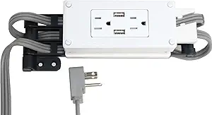 Compact in-Drawer Outlet Charging Station (2) 15 Amp AC Outlets (2) USB-A Ports with Cord Management Arm, White