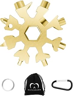 MATHARAGO Snowflake Multitool, 1pcs Snowflake Tool Stainless Steel 18 in 1 Snowflake Multitool with Carabiner Clip, Keyring and Storage Bag for Christmas Gift Men's Present(Gold)