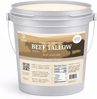 Herd Tallow 100% Grass Fed Beef Tallow for Cooking 7.2lbs Bucket - Pure, Premium Quality Cooking Tallow - Perfect for Deep Frying, Cooking Oil, Keto Friendly