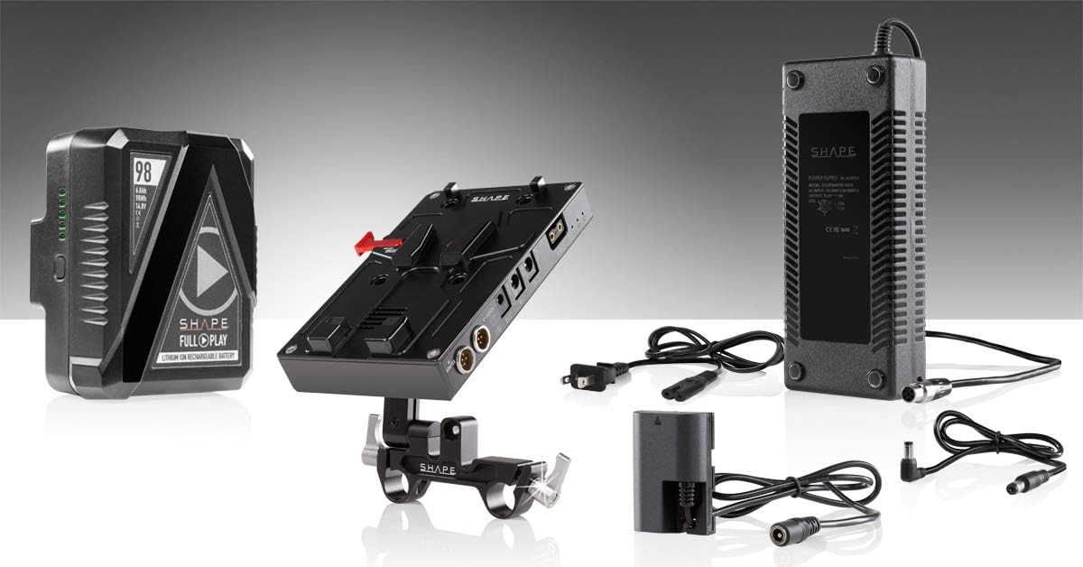 SHAPE Full Play 14.8V 98Wh Rechargeable Lithium-Ion V-Mount Battery Kit with D-Box Power and Charger for Canon 5D, 7D and LP-E6 Series Camera