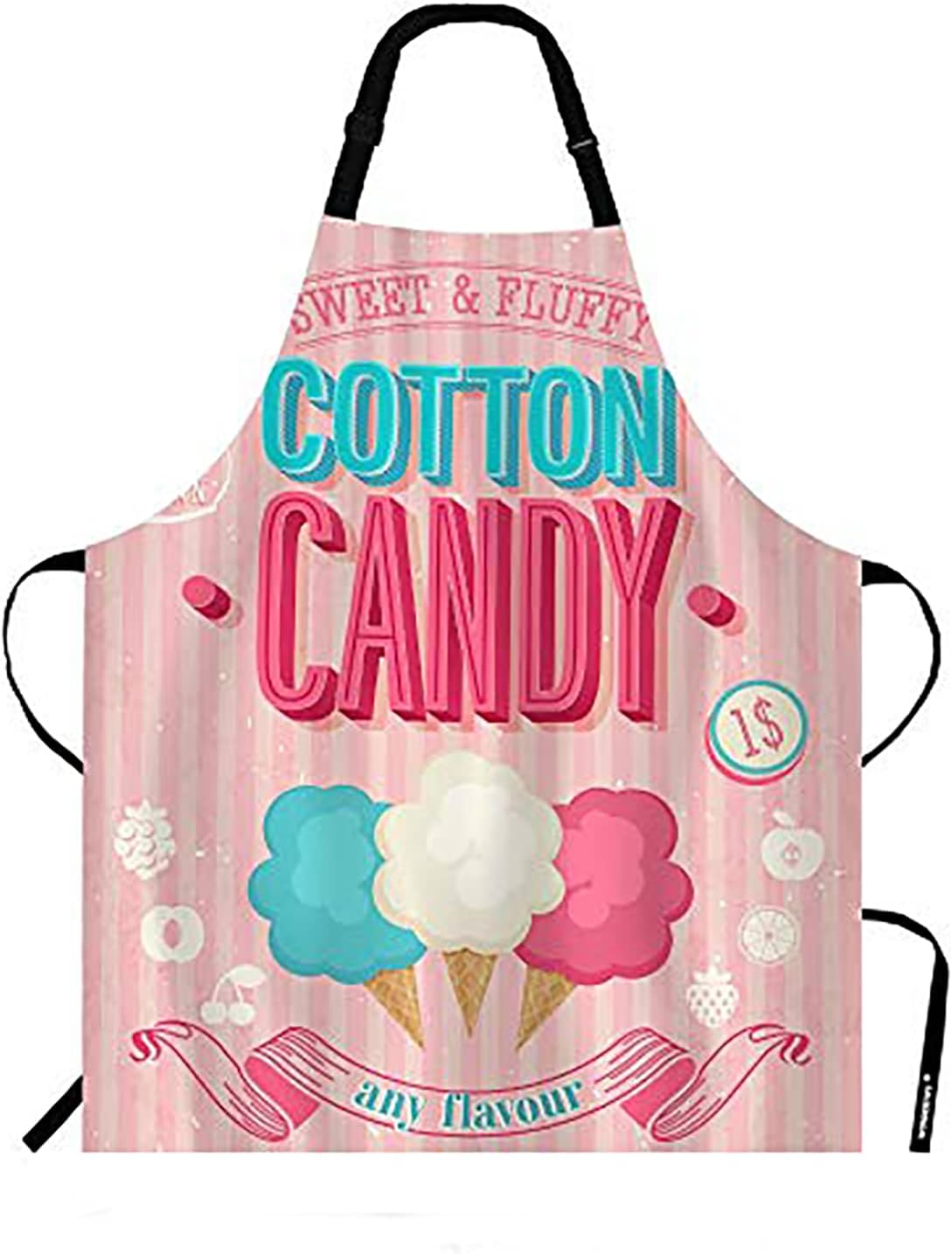 WONDERTIFY Cartoon Candy Apron,Sweet and Fluffy Colorful Candy Pink Background Bib Apron with Adjustable Neck for Men Women,Suitable for Home Kitchen Cooking Waitress Chef Grill Bistro Baking Apron