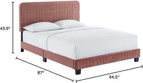 Miniatura 90 de Modway Celine - Base de cama con plataforma de terciopelo capitoné de alto rendimiento, color gris claro Gris,claro,Esmeralda/Sólidos,Gris,Rosa