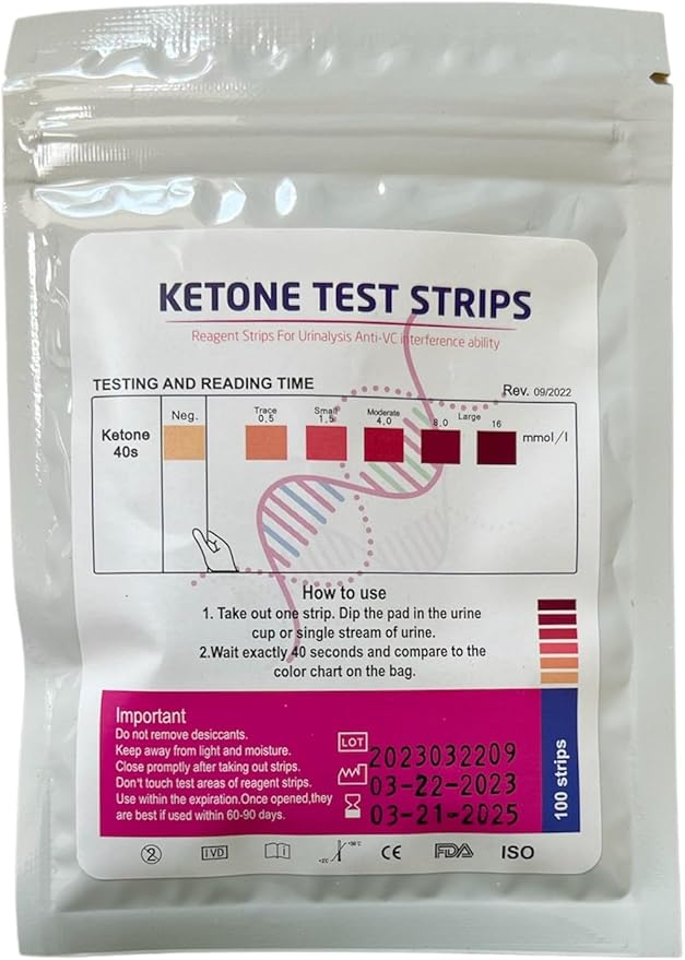 Ketone Test Strips (100 Strips) Accurate Detection of Ketones in
