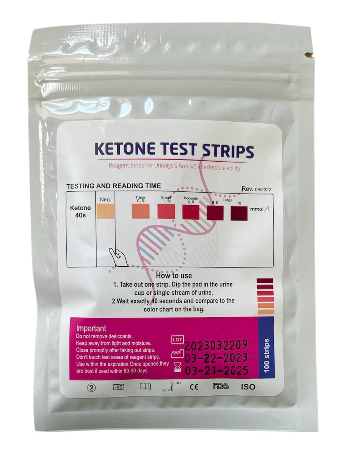 Ketone Test Strips (100 Strips) - Measure Ketones Levels in Urine