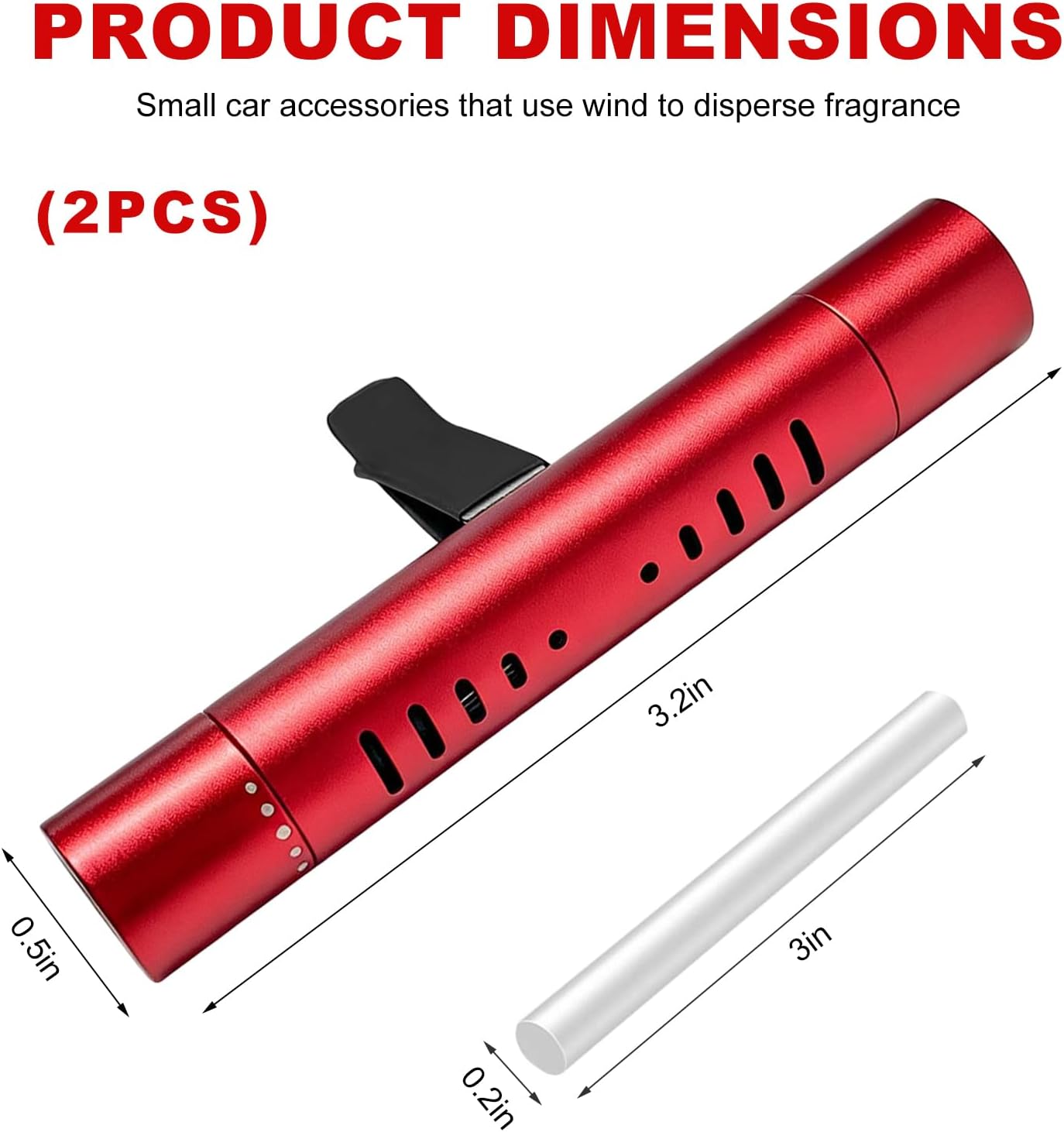 2 PCS Car Air Freshener Vent Clips, Adjustable Scent Control Vehicle Vent Clip with Aroma Refill Sticks, Cylindrical Air Outlet Freshener Essential Diffuser for Car Office Home (Red) image 2
