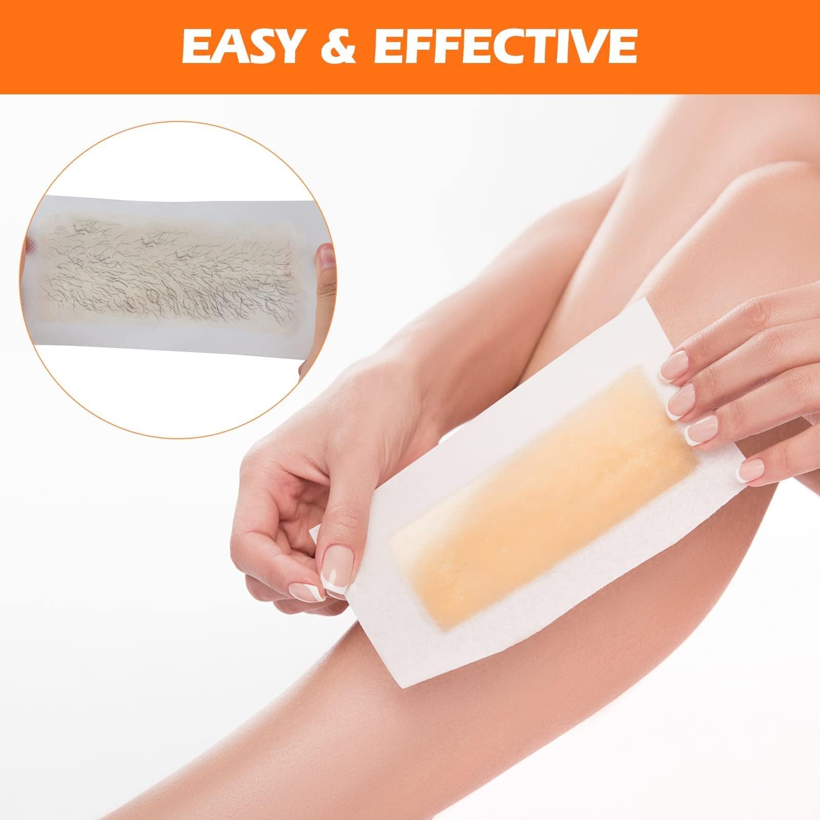 Charmonic Tiras de cera, 100 unidades, tiras de depilación, kit de depilación para cuerpo y cara, kit de depilación en casa para cejas, piernas, bikini, depilación facial para mujeres