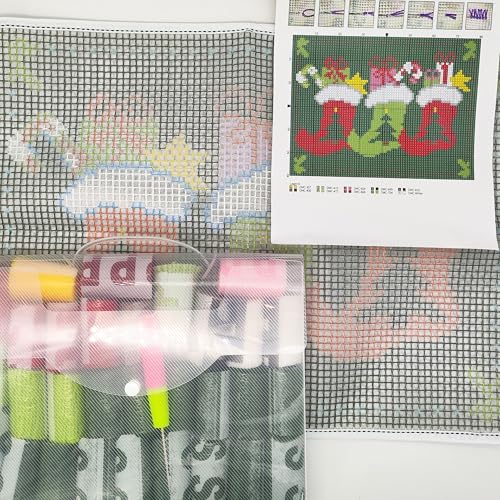 Image of Howie's Latch Hook Kits for Adults, DIY Christmas Latch Hook Kit Rug Crochet Yarn, Color Preprinted Pattern Embroidery Decoration(Christmas Stocking Gift, 20.47 x 14.96 inch)