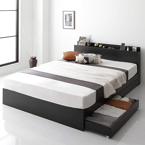 Amazon ベッド 収納付き 連結 引き出し付き キャスター付き 木製 棚付き 宮付き コンセント付き シンプル モダン ブラック シングル ベッドフレームのみ ベッドフレーム オンライン通販