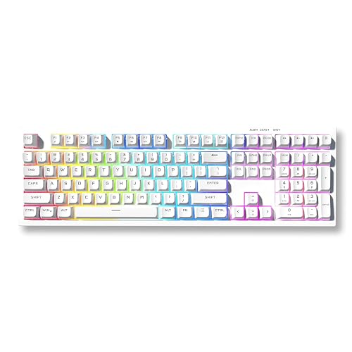 AZOTH Monolith White 108 Keys Gaming Membrane Keyboard, RGB Backlit with 15 Modes, Wired USB Type C, Full Size Layout, ABS+PC Keycaps, 26-Key Anti-Ghosting, Braided Cable, for PC Laptop Desktop