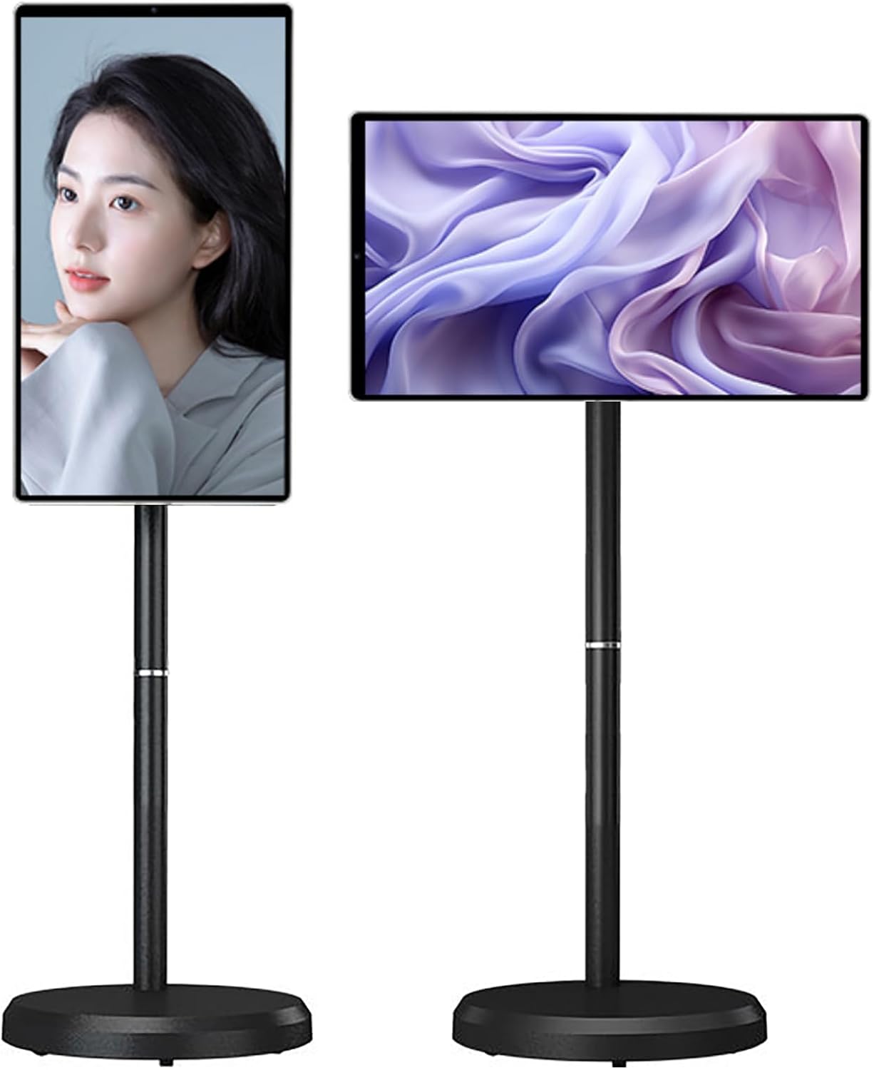 21.5-Inch Portable Smart TV on Wheels, 1080p Portable Touch Screen Monitor with Adjustable Stand, Smart Rolling TV Built-in 13MP Camera, Android 15 OS, Full Swivel Rotation Black