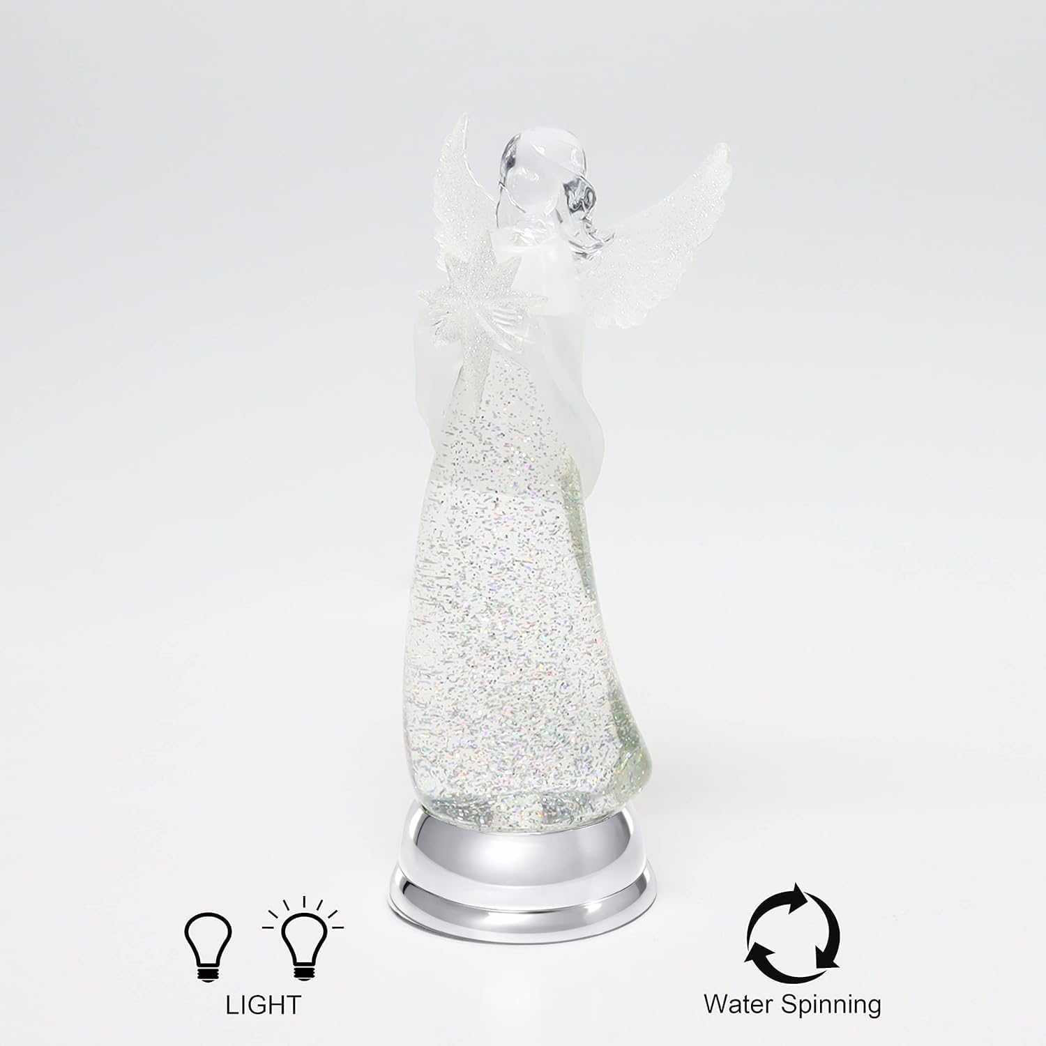 Christmas Angel Snow Globe Water Spinner LED Light Battery Operated Glitter Angel Figurine 12.8” Tabletop Christmas Decoration Holiday Home Décor by Moments in Time