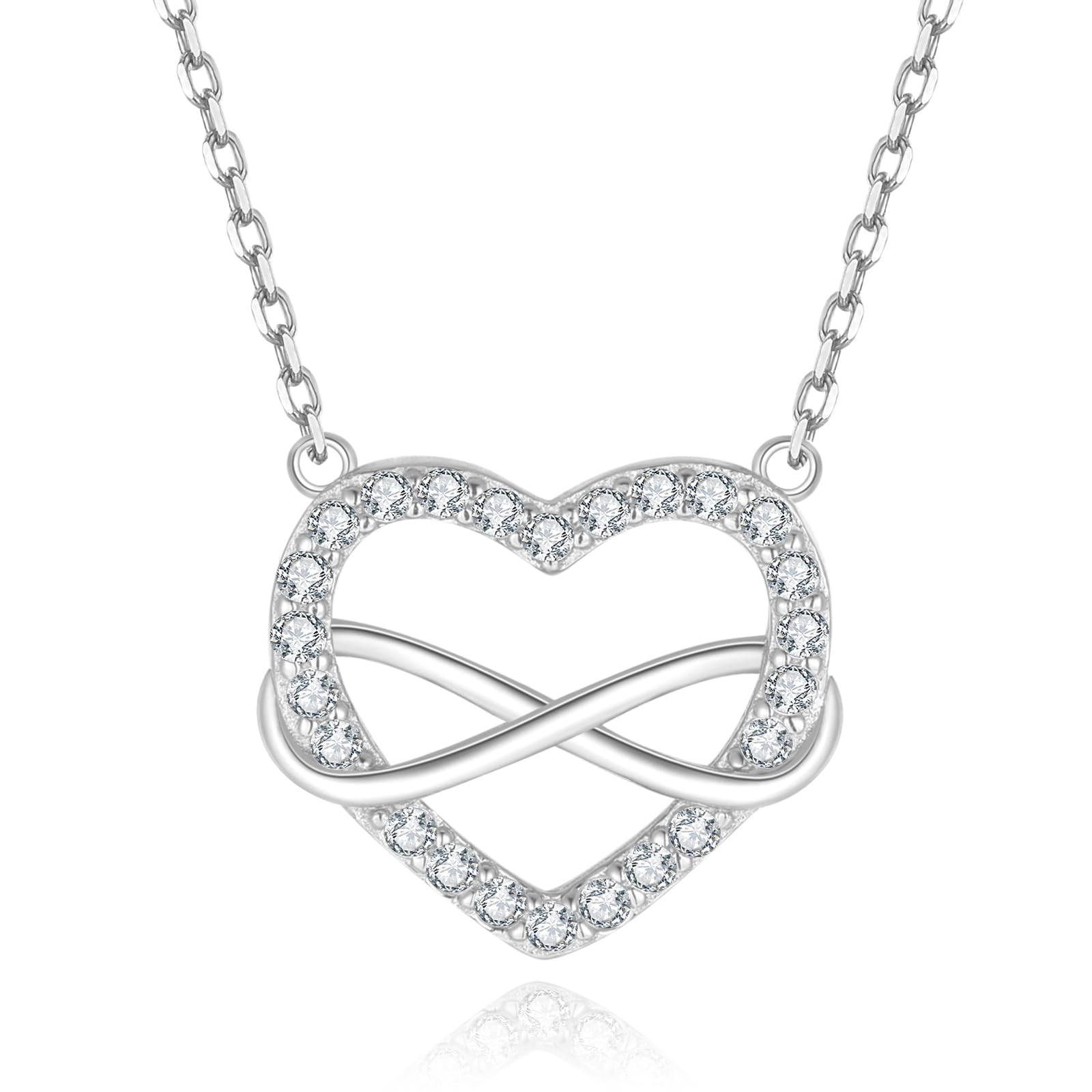 Jrêveinfini Jrêveinfini Collar de Corazón Infinito en Plata de Ley 925 - Elegancia y Simbolismo para Mujeres y Niñas, Regalo Cumpleaños Mujer Niña Mama con Caja de Regalo, Ajustable 40+5cm