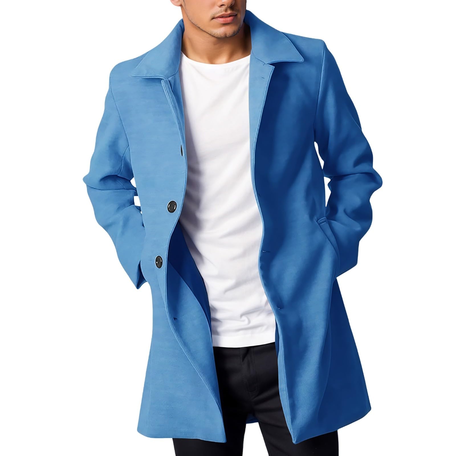 Trench Hombre,Gabardina Larga Hombre Clásica de Temporada Otoño Invierno Abrigo Impermeable Resistente al con Cuello Solapa