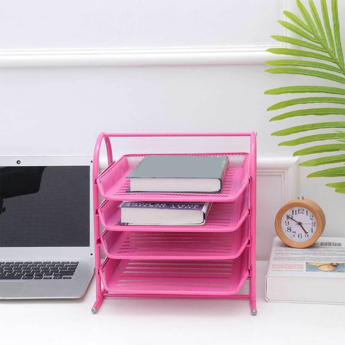 Balacoo Organizador de Archivos de Hierro de 4 Capas para Escritorio Rosa