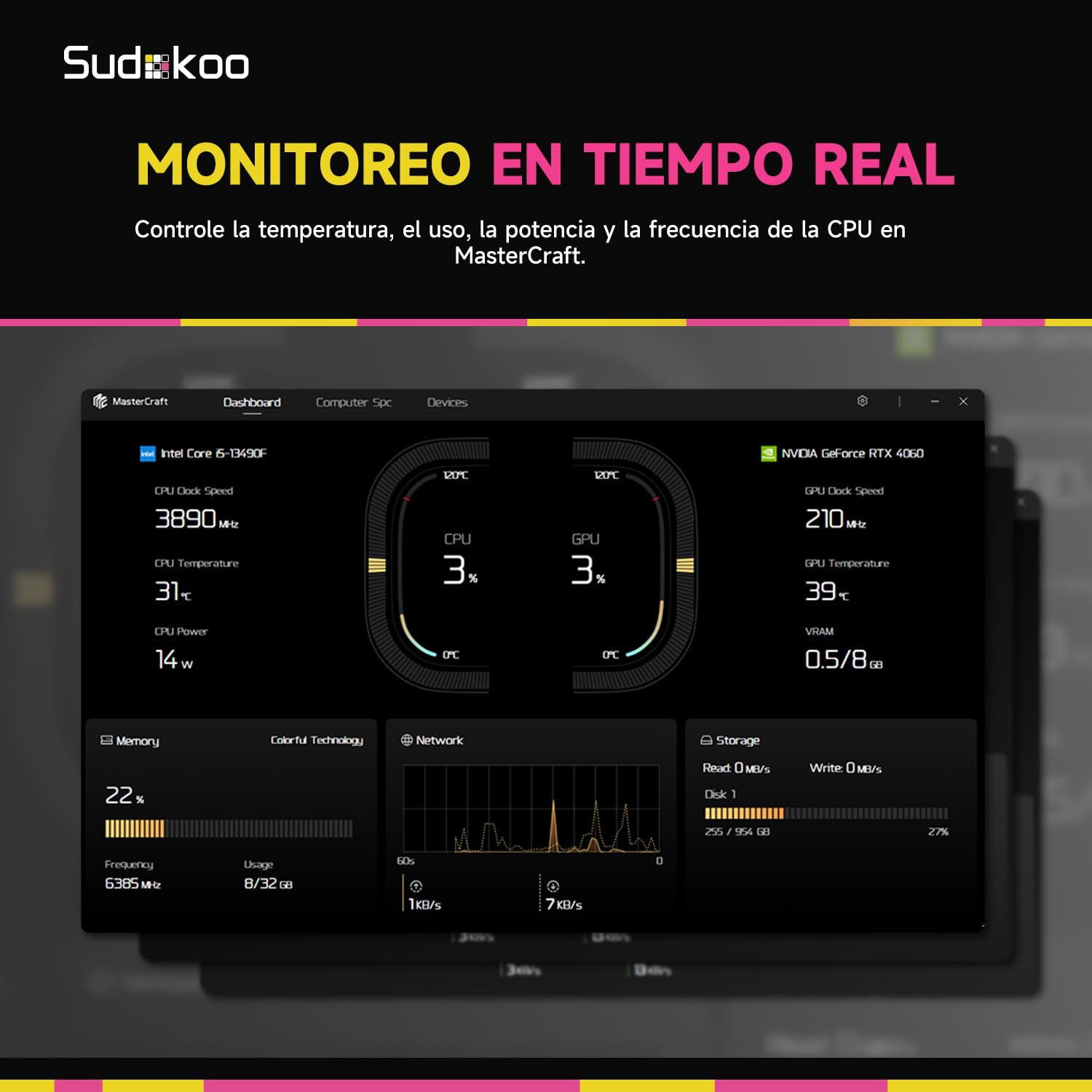 Sudokoo SK700V MACH Disipador CPU: CPU Cooler PC con Pantalla Digital & 120mm PWM Ventilador MACH120 - Ventilador CPU 7 HeatPipes para AMD AM5 & Intel LGA 1851/1700/1200/115X, TDP 280W,Montaje Fácil