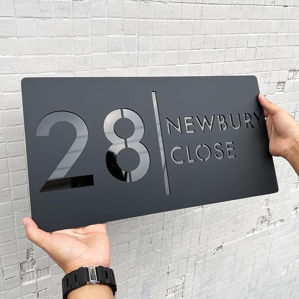 Numéro de Maison,Plaque Numero Maison Plaque de numéro de porte de maison moderne personnalisée de grande taille en acrylique mat découpé au laser for l'extérieur, plaques de nom de famille, numéro de