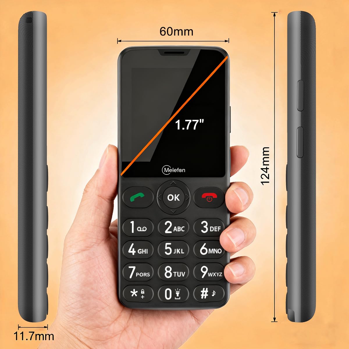 Telefono 4G per Anziani Sbloccato,Tasti Grandi,SOS,Base di Ricarica USB-C | Cellulare semplice per genitori anziani,senza contratto,chiamata rapida,caratteri grandi,audio potente,torcia LED,Bluetooth