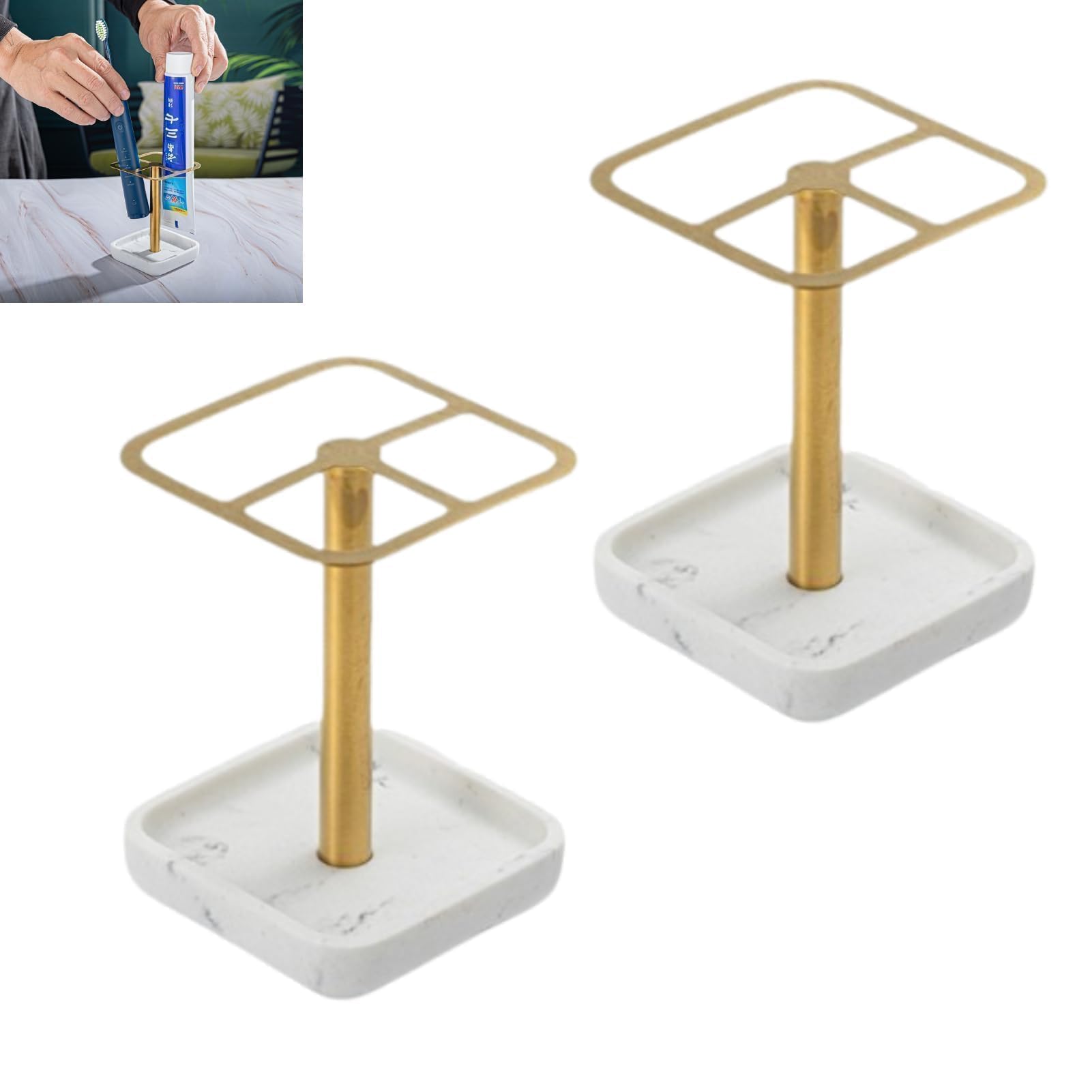 Support de Brosse à Dents 2 pièces, Support de Rangement de Dentifrice en Acier Inoxydable 304, Support de Brosse à Dents Multifonctionnel, 3 emplacements, Organisateur de (Gold)