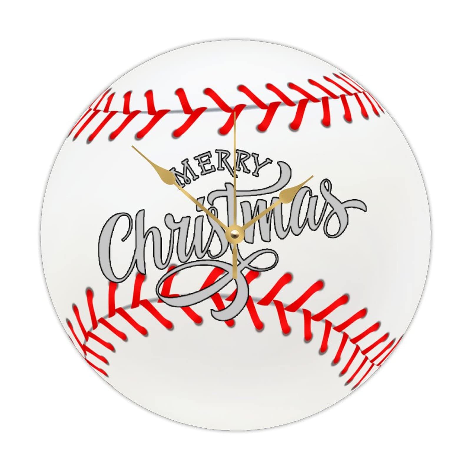 Horloge en bois Baseball Merry Christmas murale ronde sans bruit pour decorer vos murs vides