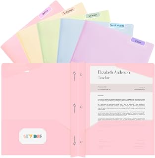 SKYDUE Folders with Pockets and 3 Prongs, 5 Pack Plastic Pastel Pocket Folders, 9.7" x 11.5", Pastel