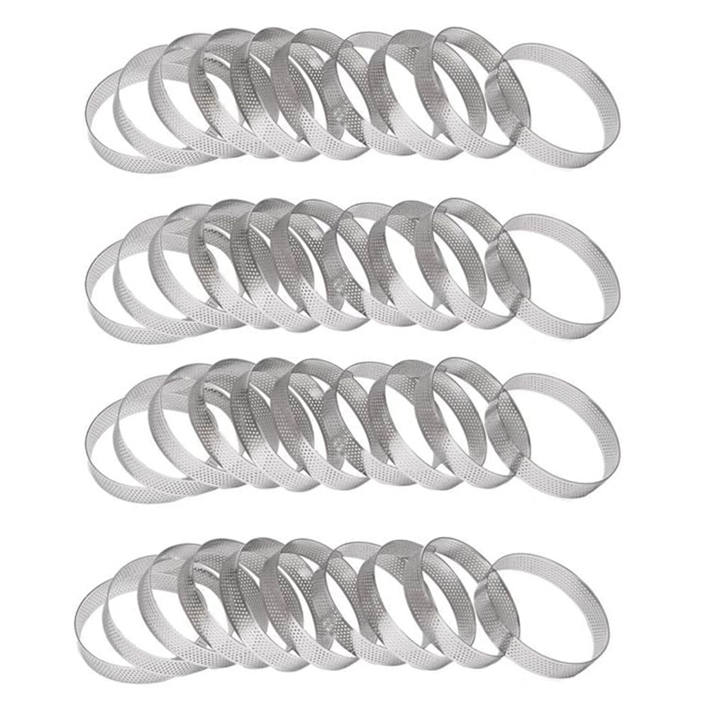 CTRLZS 40-Piece Set Circular Stainless Steel Baking Rings for Tarts, Quiches, and Mousse, Punctured Design, 10cm Diameter