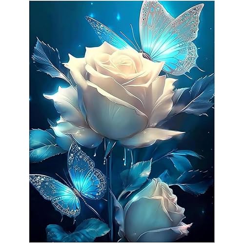 XUIIOSOOKP 5D Diamond Art Painting Kits for Adults, White Rose Diamond Art Kits Adults, Crystal DIY Cross Stitch Crafts Pictures Embroidery for Beginner Home Wall Decor 30x40cm - white rose