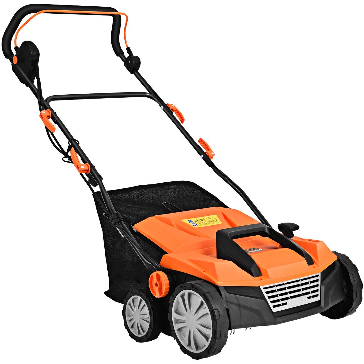 RELAX4LIFE Elektro Vertikutierer Rasenlüfter, 1800W|2-stufige|Arbeitstiefe 38cm Arbeitsbreite|45L Fangkorb, Rasenvertikutierer mit Messerwalze+Lüfterwalze, für Rasenpflege(38cm Arbeitsbreite,Orange)