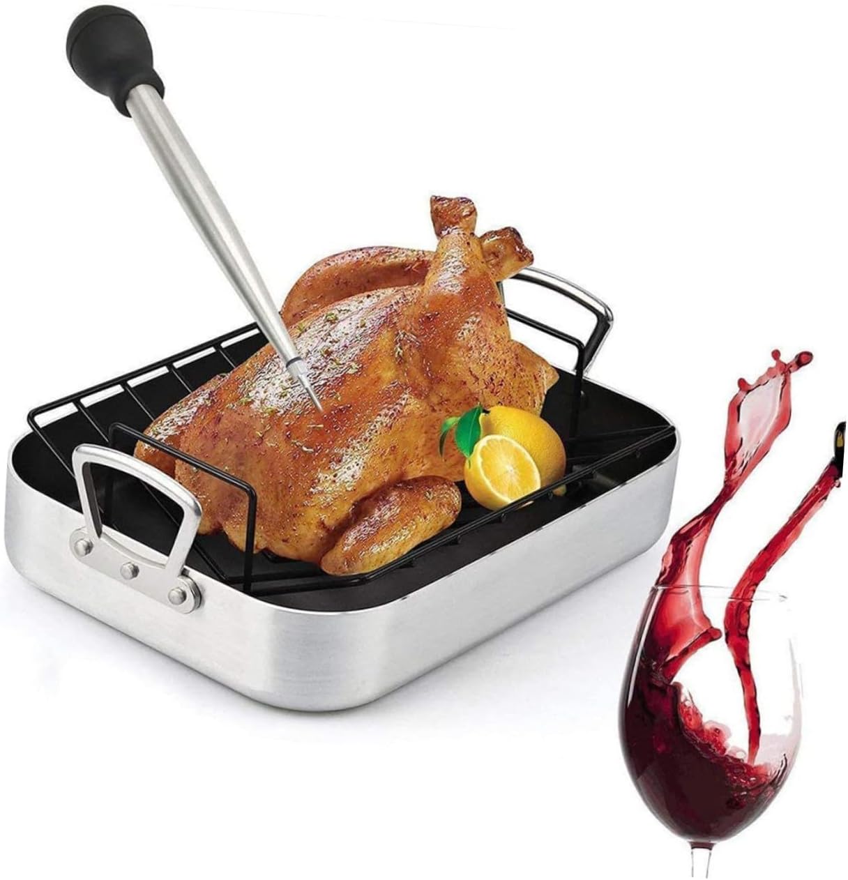 Ipetboom Practical Meat Injector Black Single Needle Food Injector for Turkey and Grilled Meat for Moist Juicy Flavor Easy to Assemble and Clean for Bbq Cooking