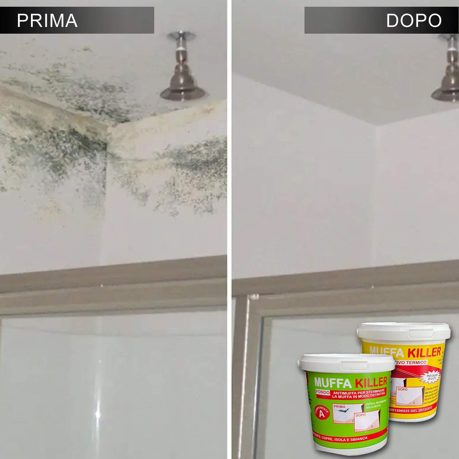 MASTERBRICO Kit Antimuffa Muffa Killer componente A+B da 1 litro + 1 litro, pittura antimuffa per interni per eliminare definitivamente la muffa dai muri