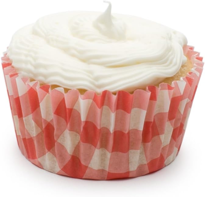 Fox Run Gingham Disposable Bake Cups, 3.25 x 3.25 x 1.25 inches, Red