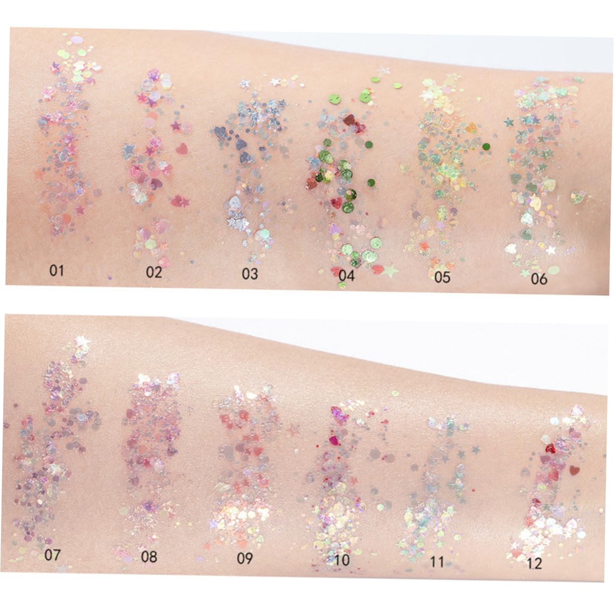 Didiseaon Set Da 3 Pezzi - Set Per Il Corpo Con Paillettes A 12 Colori Glitter Per Il Trucco Paillettes Gel Per Il Viso Nail Art Illuminante Per Occasioni Speciali