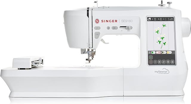 SINGER SE9180 Sewing & Embroidery Machine with Accessory Kit | 250 Built-in Stitches, 150 Embroidery Designs & 10 Fonts, 7" Touch Screen, Automatic Needle Threader & Wifi Connectivity
