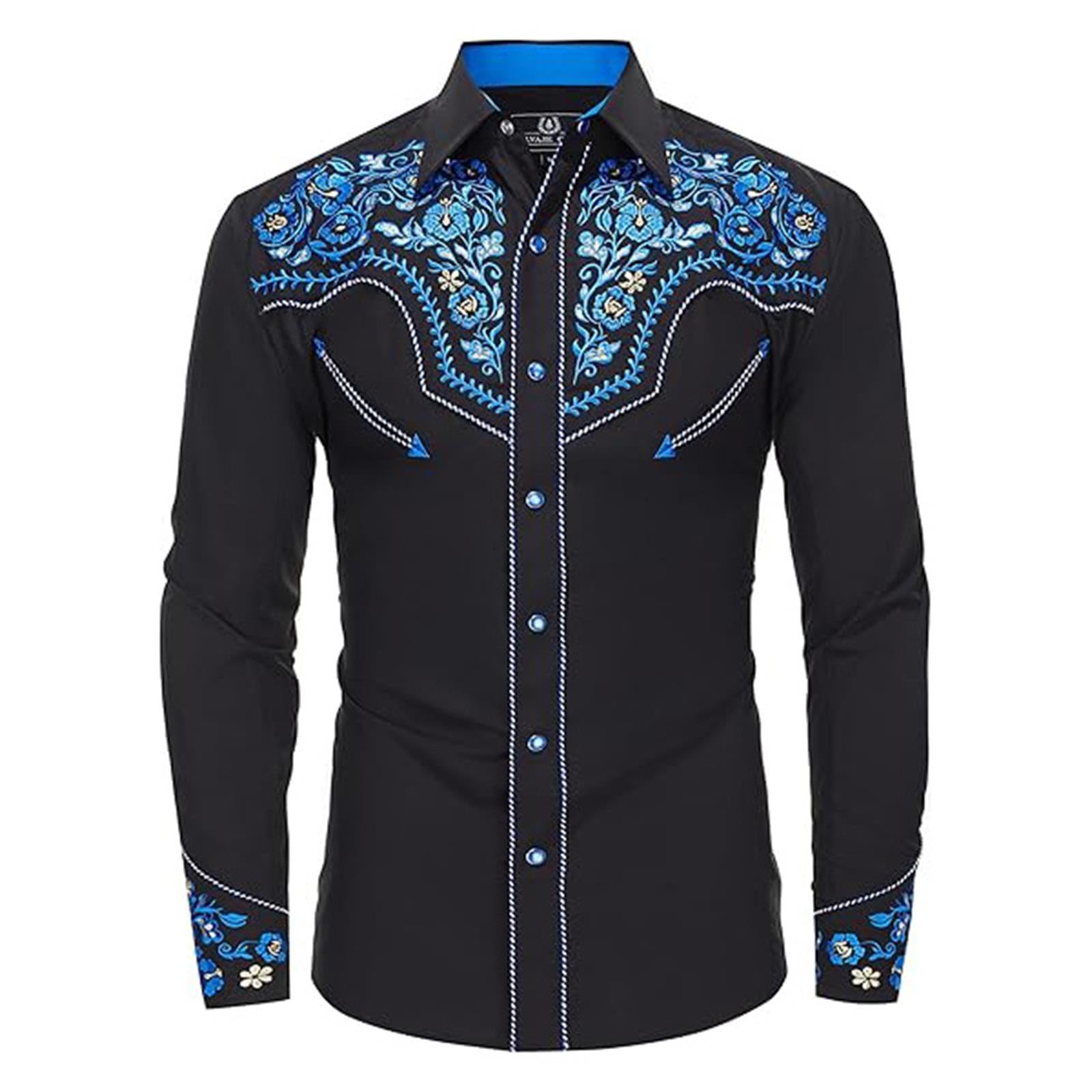 Chemise Cowboy Pour Homme - Style Western Brodé, Manches Longues Vintage, Col Slim Fit, Respirante Et Confortable