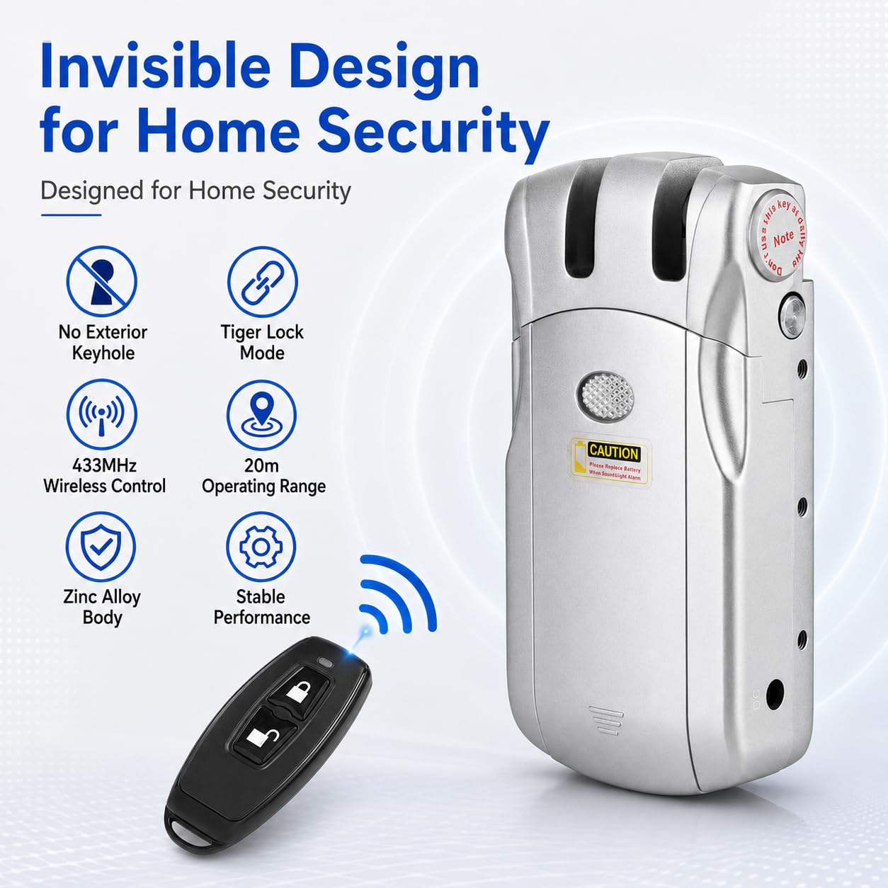Cerradura inteligente electrónica, cerradura invisible inalámbrica WAFU sin llave con control remoto, cerradura de puerta de control remoto inteligente para el hogar