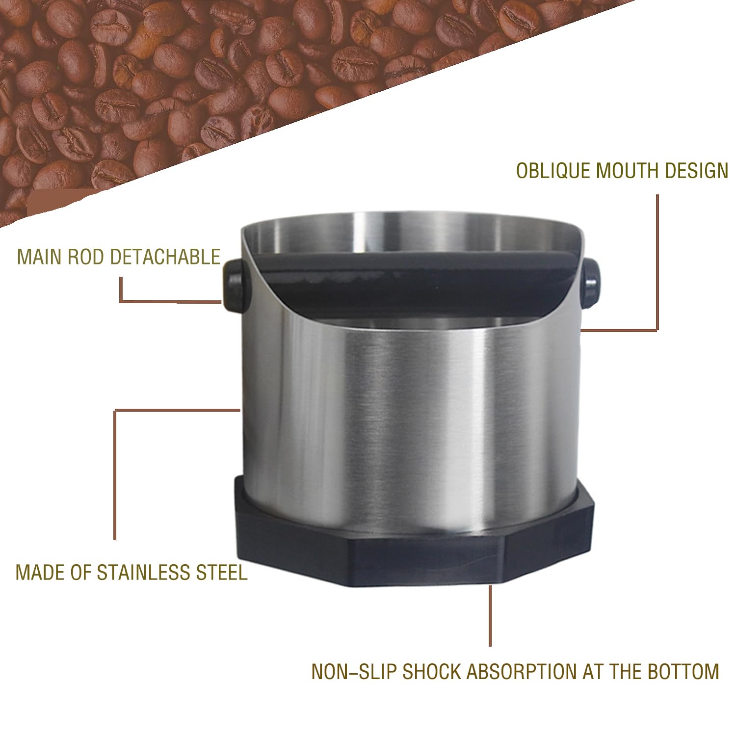 Scatola Fondi Caffè, Caffè Fondi Caffe Knock Box, Contenitore Per Fondi Caffè Inox, Knock Box Caffè Argent, Inox, Palo Principale Staccabile, Adatto per Caffè, Ristoranti Occidentali, Bar, Cucine