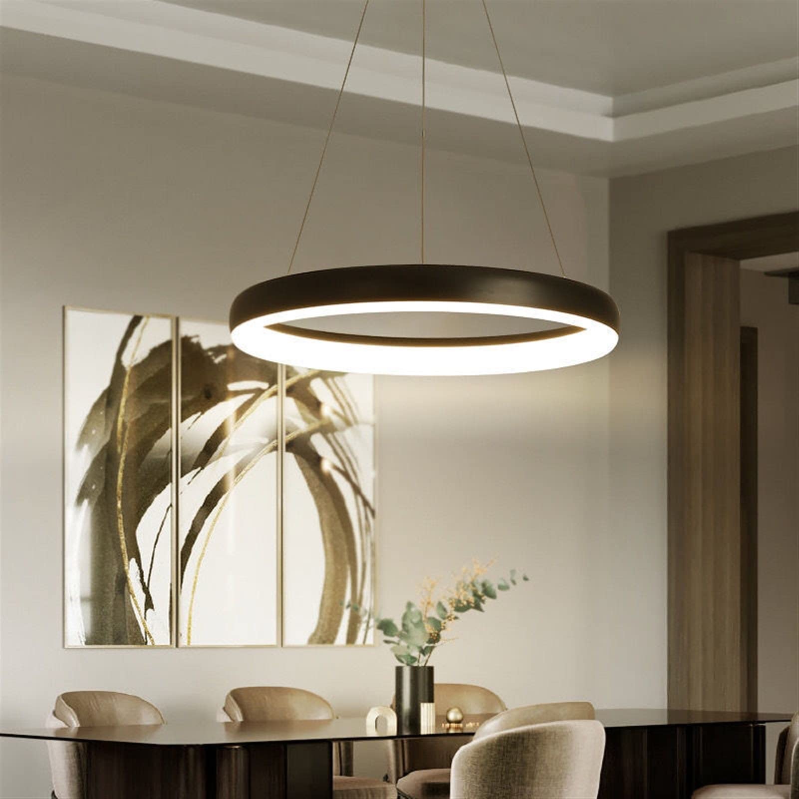 Lustre de restaurant anneau rond pour remplacer un ancien plafonnier obsolète