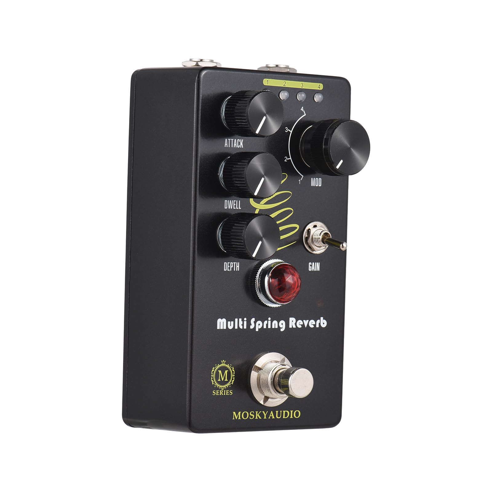 Btuty Effets de réverbération pour guitare Pédale d'attaque Bouton 4 modes DC 9 V Interface d'entrée/sortie de 6,35 mm Effecteur de réverbération pour guitare électrique avec True Bypass